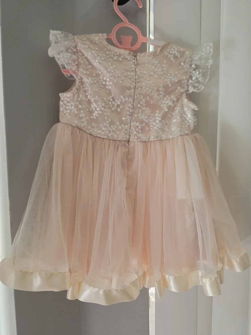 SHEIN Blush Pink Floral Embroidered Tulle Dress for Girls